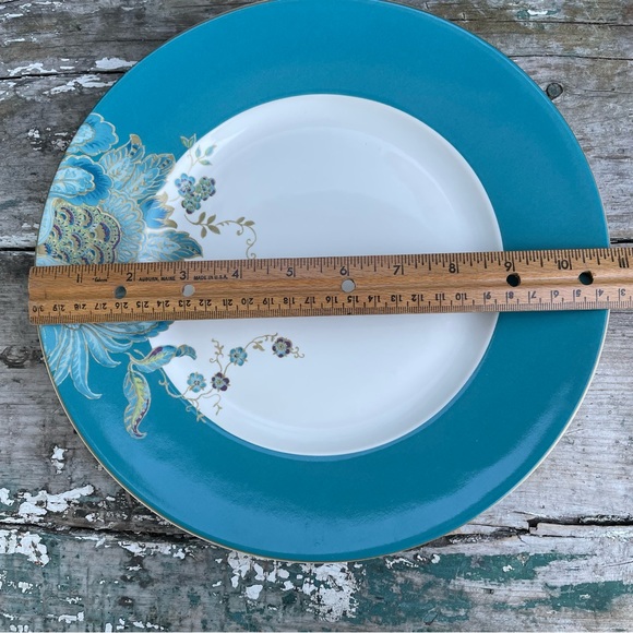 222 Fifth Eliza teal Blue & white floral dinner plate - Picture 3 of 4